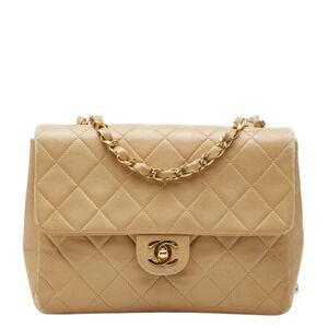 Chanel Matelassé Coco Mark Chain Shoulder Bag, Beige Lambskin, Women's CHANEL